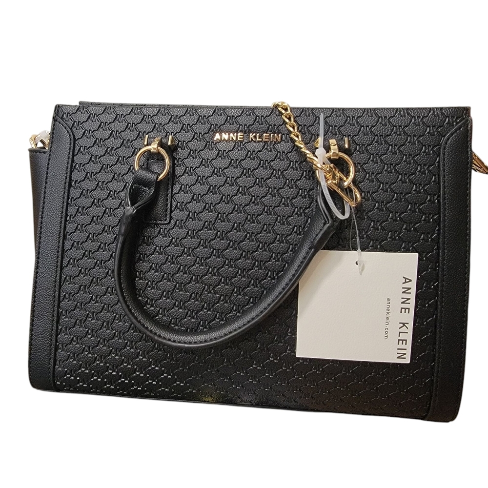 Anne Klein Black Zip Satchel/Cross Body With Card Wallet